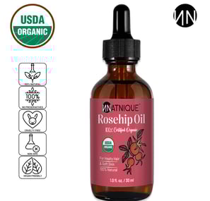 natnique rosehip oil USDA organic 100% natural pure amber glass bottle 1 oz