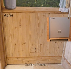 Nous pouvons imiter des matières en peinture décorative, un faux bois peint habille une porte de service pour mieux l'intégre