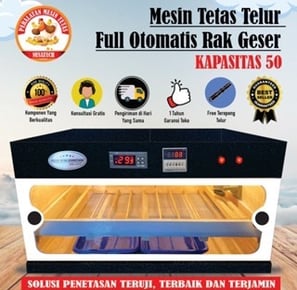 Mesin Tetas Telur Full Otomatis Sistem Rak Geser Kapasitas 50 Butir