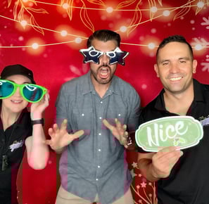Xmas red and gold themed digital photo booth for staff christmas party at eat streets Brisbane.