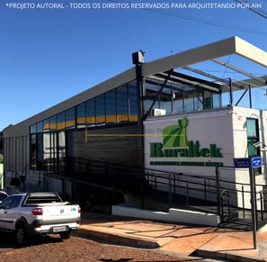 laboratório container sustentável, diurno e visto em perspectiva