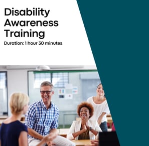 Disability Awareness Training graphic shows workshop title and length. 