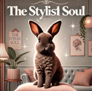 a rabbit sitting on a cushion in a living room