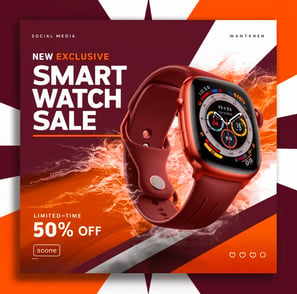 a smart watch with a red and orange background