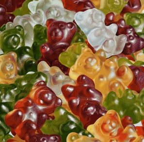Vibrant digital painting of a bunch of gummy bears available as fine art paper and canvas prints