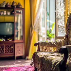 a chair and a television in Indian household