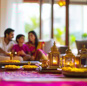 a family gathering at a home at Diwali