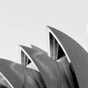 Sydney Opera House roof detail in black and white