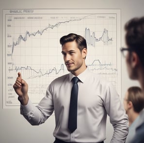 a man in a suit and tie is standing in front of a presentation