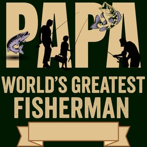 Vintage "Papa Fisherman" design with distressed letters, fishing silhouettes, and "World’s Greatest 