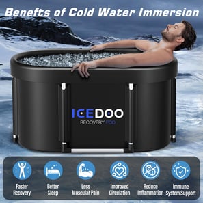 a man in a hot tub with the words ice cold water