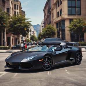 A luxury car interior featuring a sleek design with a focus on the steering wheel. The dashboard includes modern digital displays and metallic accents, enhancing the overall elegance and sophistication. The ambient lighting and polished surfaces reflect a high level of craftsmanship.