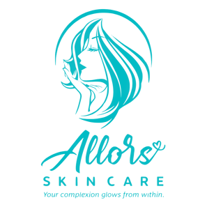 Allors Skin Care logo featuring a stylized blue silhouette of a woman’s profile with flowing hair