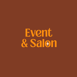 Le terme "Event & salon" écrit en orange sur fond marron clair
