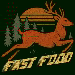 T-shirt: Fast Food deer hunting shirt with vintage sunset and bold motion text