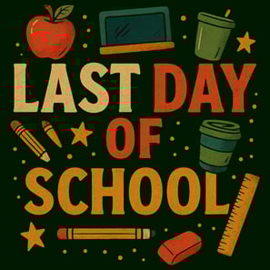 Last Day of School shirt with colorful fonts and retro style