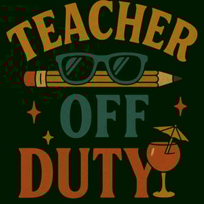 Teacher Off Duty t-shirt with retro sunglasses and pencil