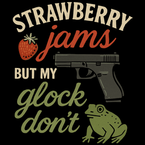 Funny strawberry jam, glock, and frog shirt with bold vintage typography