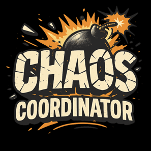 Cartoon bomb explodes behind cracked “CHAOS” text with bold “COORDINATOR” below.