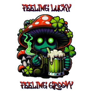 a mushroom - like creature with a beer in a mushroom - like hat