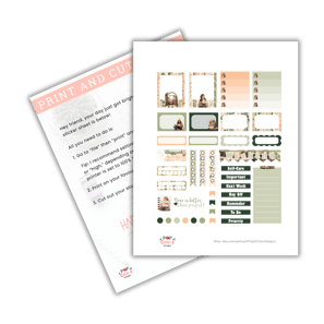 Mockup image of peach and green freebie planner stickers