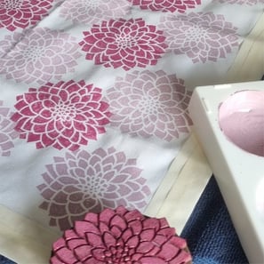 block printing a tea towel