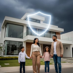 Se ve una familia al frente de su hogar