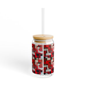 red, black and gray abstract printed sipper glass