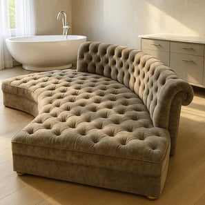 Curved tufted velvet lounge chaise with rolled backrest, custom-crafted by Solo Home Decor for luxury spaces.