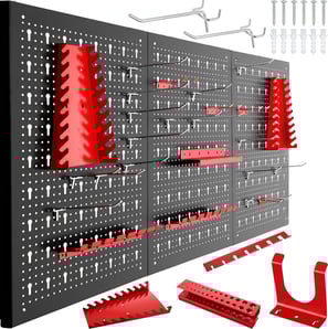 TecTake® Panneau Mural Perforé Porte outils mural Lot de 3 Panneaux 120 x 2 x 60 cm 25 pcs Crochet M
