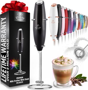 Zulay Kitchen Powerful Milk Frother Wand - Ultra Fast Handheld Drink Mixer