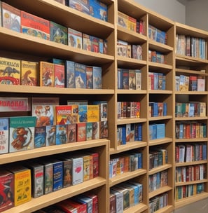 A display case filled with various trading cards, including baseball and football cards, with vibrant packaging. A sign labeled 'Trading Cards' is positioned nearby, indicating the collection available for viewing.