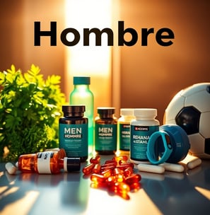 Varias botellas de Vitaminas y Suplementos para Hombre