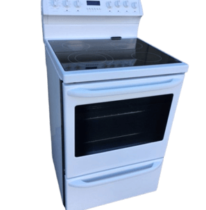a white stove top oven with a white oven