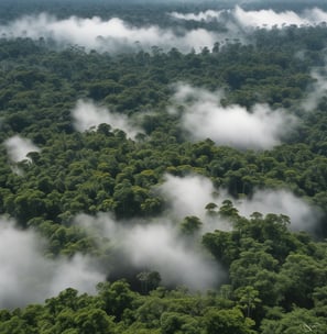 Floresta amazônica vista do alto com clima com névoa parcial com ar nostálgico