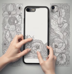 An assortment of phone cases and watch bands are arranged on a dark surface. There are various designs and colors, including yellow and transparent phone cases. The watch bands include orange, black, and yellow hues. A small plant adds a touch of greenery to the scene.