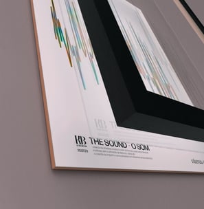 Quadro decorativo com moldura branca, impressão em vinil e arte personalizada inspirada na bauhaus