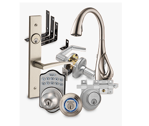 a set of door handles and a key lock on a door