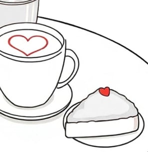 a cup of coffee and a cake on a plate