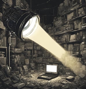 Spotlight on a laptop, symbolizing SEO search and visibility.