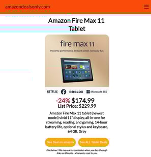 Best Deal on Amazon!  Fire Max 11 Tablet.