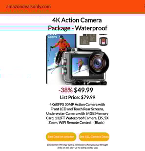 Best Deal on Amazon!  4K Action Camera Package - Waterproof. 