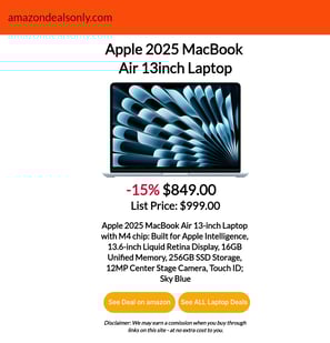 Best Deal on Amazon!  Apple Macbook Air Laptop.