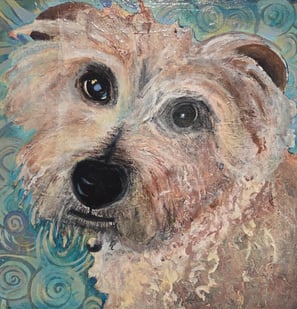 A painting of a dog, pet portrait