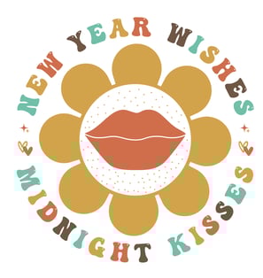 a flower with a kiss on it and a happy new year's day