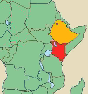 Karte von Afrika mit Äthiopien und Kenya
