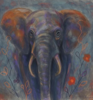 a painting of a elephant with a flowered background