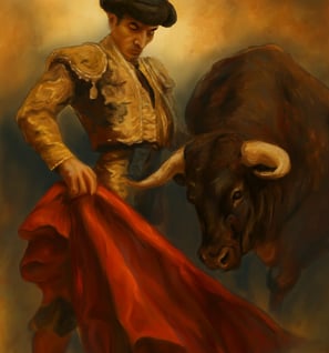 a painting of a bull in a bullfight