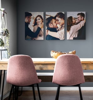 Tablou personalizat canvas cu portrete de cuplu – 3 imagini pe pânză, relație romantică barbat și fe