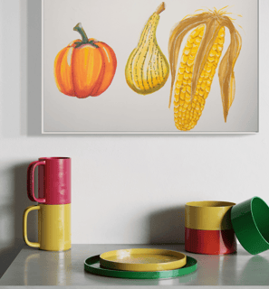 original painting of corn, pumpkins